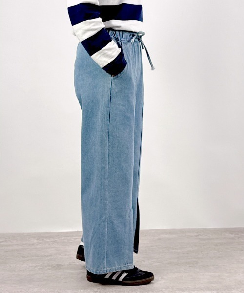 CLOTHY(クロシィ)の「【ラフに着れるイージーデニム】裾スリットクロップドワイドパンツ(デニムパンツ・レディース・ブラック/ブルー/ネイビー・MEDIUM)」の16枚目の写真