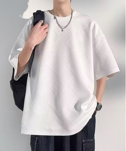 NEW GENTLEMAN(ニュージェントルマン)の「テトリスジャガード オーバーサイズT(Tシャツ/カットソー・メンズ・ホワイト/ブラック/グレー・M/L/XL)」の1枚目の写真
