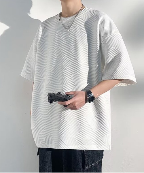 NEW GENTLEMAN(ニュージェントルマン)の「テトリスジャガード オーバーサイズT(Tシャツ/カットソー・メンズ・ホワイト/ブラック/グレー・M/L/XL)」の18枚目の写真