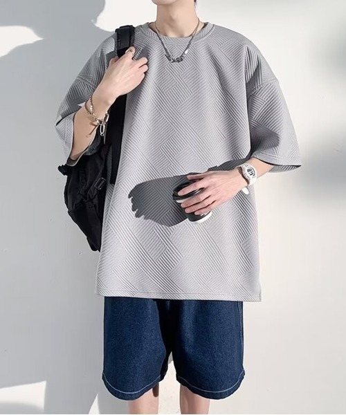 NEW GENTLEMAN(ニュージェントルマン)の「テトリスジャガード オーバーサイズT(Tシャツ/カットソー・メンズ・ホワイト/ブラック/グレー・M/L/XL)」の8枚目の写真