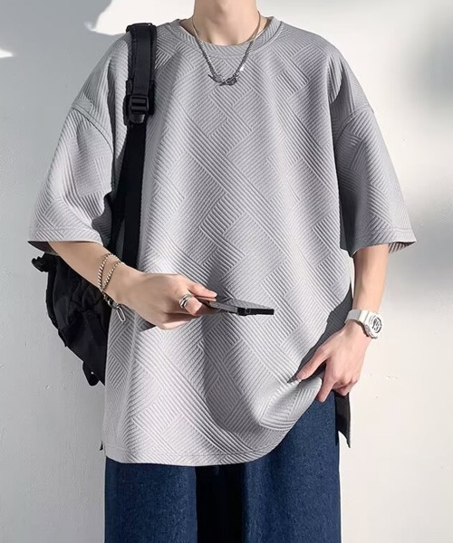 NEW GENTLEMAN(ニュージェントルマン)の「テトリスジャガード オーバーサイズT(Tシャツ/カットソー・メンズ・ホワイト/ブラック/グレー・M/L/XL)」の7枚目の写真