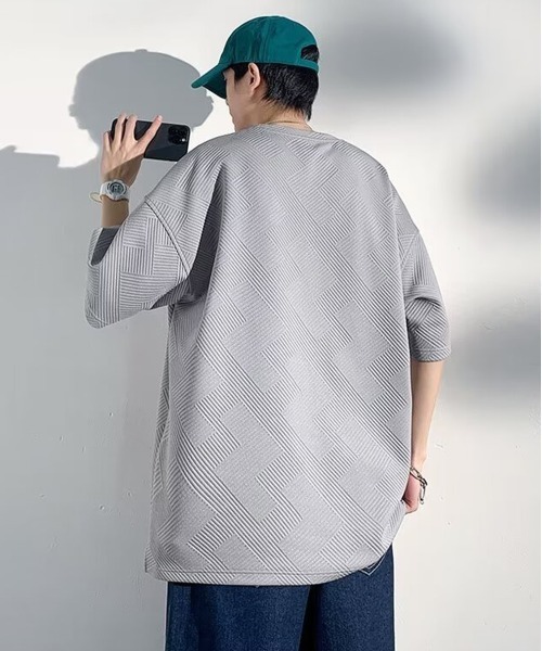 NEW GENTLEMAN(ニュージェントルマン)の「テトリスジャガード オーバーサイズT(Tシャツ/カットソー・メンズ・ホワイト/ブラック/グレー・M/L/XL)」の5枚目の写真