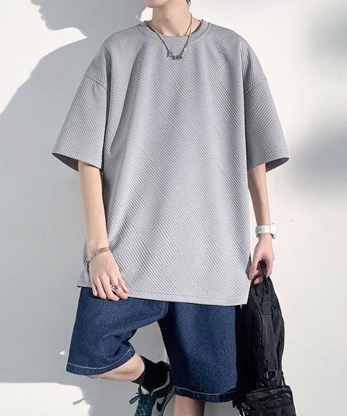 NEW GENTLEMAN(ニュージェントルマン)の「テトリスジャガード オーバーサイズT(Tシャツ/カットソー・メンズ・ホワイト/ブラック/グレー・M/L/XL)」の4枚目の写真