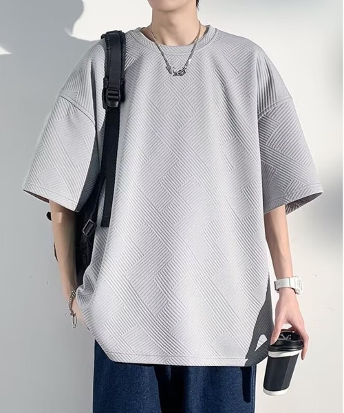 NEW GENTLEMAN(ニュージェントルマン)の「テトリスジャガード オーバーサイズT(Tシャツ/カットソー・メンズ・ホワイト/ブラック/グレー・M/L/XL)」の9枚目の写真