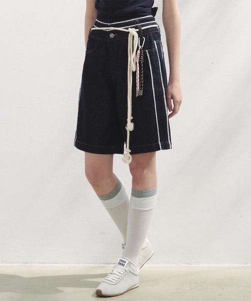 SunsetPark(サンセットパーク)の「ダブルウエスト レースデザインハーフパンツ SP25s076【SunsetPark】(デニムパンツ・レディース・ブルー/ライトブルー・L/M/S)」の8枚目の写真