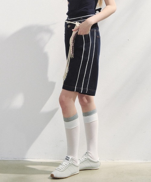 SunsetPark(サンセットパーク)の「ダブルウエスト レースデザインハーフパンツ SP25s076【SunsetPark】(デニムパンツ・レディース・ブルー/ライトブルー・L/M/S)」の9枚目の写真