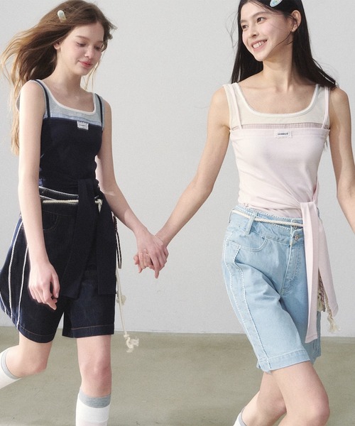 SunsetPark(サンセットパーク)の「ダブルウエスト レースデザインハーフパンツ SP25s076【SunsetPark】(デニムパンツ・レディース・ブルー/ライトブルー・L/M/S)」の3枚目の写真