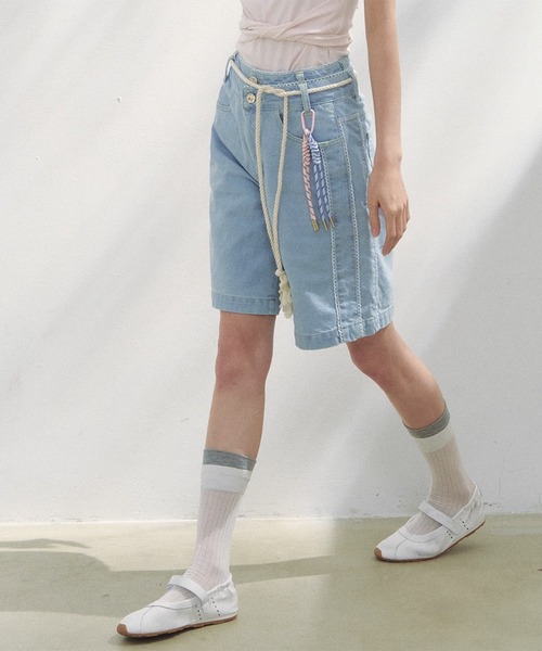 SunsetPark(サンセットパーク)の「ダブルウエスト レースデザインハーフパンツ SP25s076【SunsetPark】(デニムパンツ・レディース・ブルー/ライトブルー・L/M/S)」の17枚目の写真