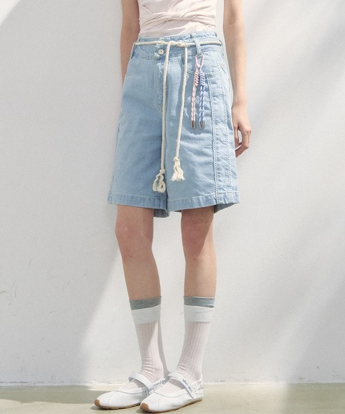 SunsetPark(サンセットパーク)の「ダブルウエスト レースデザインハーフパンツ SP25s076【SunsetPark】(デニムパンツ・レディース・ブルー/ライトブルー・L/M/S)」の15枚目の写真