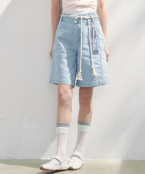 SunsetPark(サンセットパーク)の「ダブルウエスト レースデザインハーフパンツ SP25s076【SunsetPark】(デニムパンツ・レディース・ブルー/ライトブルー・L/M/S)」の16枚目の写真
