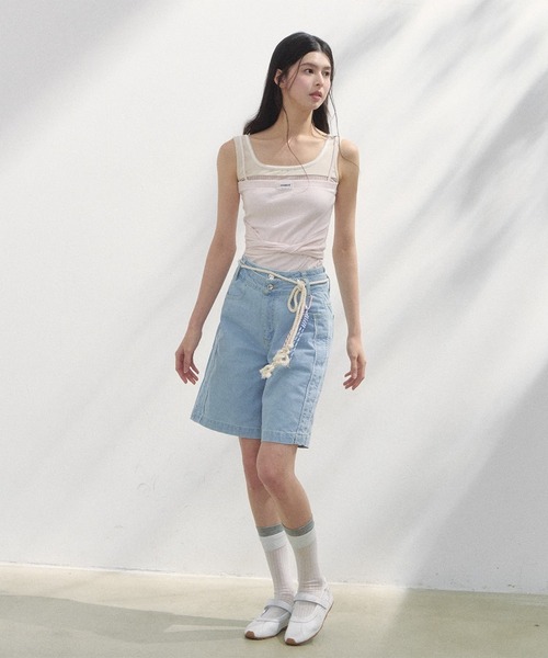 SunsetPark(サンセットパーク)の「ダブルウエスト レースデザインハーフパンツ SP25s076【SunsetPark】(デニムパンツ・レディース・ブルー/ライトブルー・L/M/S)」の18枚目の写真