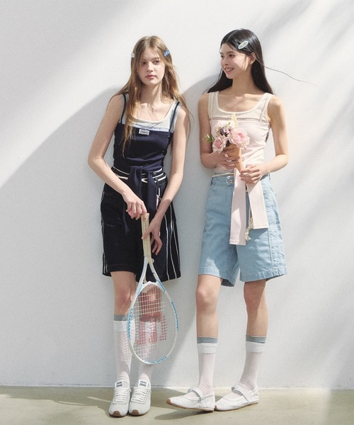 SunsetPark(サンセットパーク)の「ダブルウエスト レースデザインハーフパンツ SP25s076【SunsetPark】(デニムパンツ・レディース・ブルー/ライトブルー・L/M/S)」の4枚目の写真