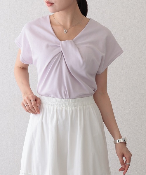 Lace Ladies(レースレディース)の「Vネック フロント ツイスト フレンチスリーブ Tシャツ(Tシャツ/カットソー・レディース・グレー/ホワイト/ネイビー/ブラック/ラベンダー・FREE)」の15枚目の写真