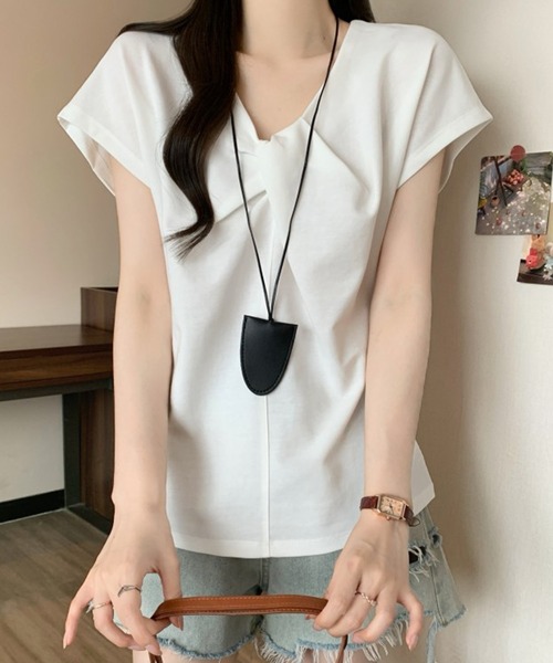 Lace Ladies(レースレディース)の「Vネック フロント ツイスト フレンチスリーブ Tシャツ(Tシャツ/カットソー・レディース・グレー/ホワイト/ネイビー/ブラック/ラベンダー・FREE)」の20枚目の写真