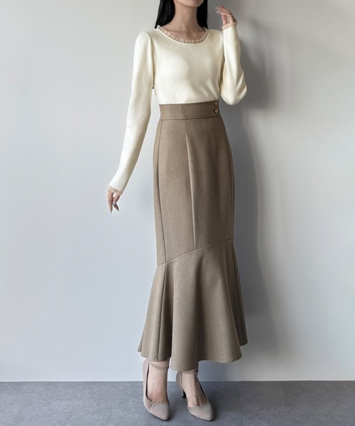 mipiarl（ミピアール）の「シアーフリルニットトップス（ニット/セーター・レディース・ブラック/チャコール/アイボリー・LARGE/MEDIUM）」の14枚目の写真
