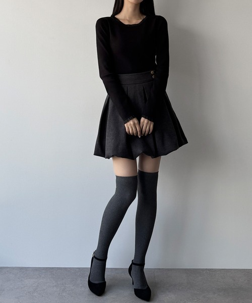 mipiarl（ミピアール）の「シアーフリルニットトップス（ニット/セーター・レディース・ブラック/チャコール/アイボリー・LARGE/MEDIUM）」の9枚目の写真