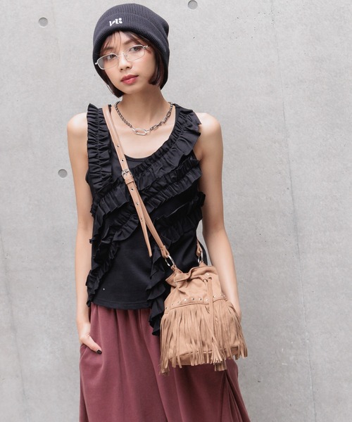 PAGEBOY（ページボーイ）の「スウェードフリンジキンチャク（ショルダーバッグ・レディース・ベージュ/オフホワイト・FREE）」の3枚目の写真