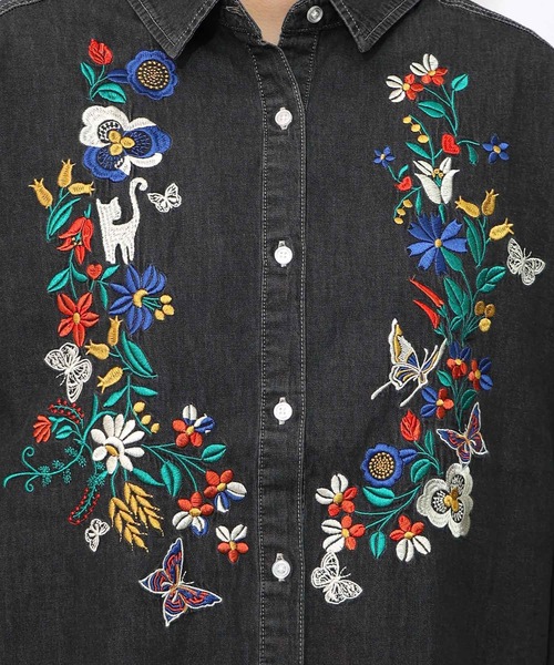 ScoLar（スカラー）の「151704-1：刺繍デニムシャツ（Tシャツ/カットソー・レディース・ブラック/ブルー・M/L）」の9枚目の写真