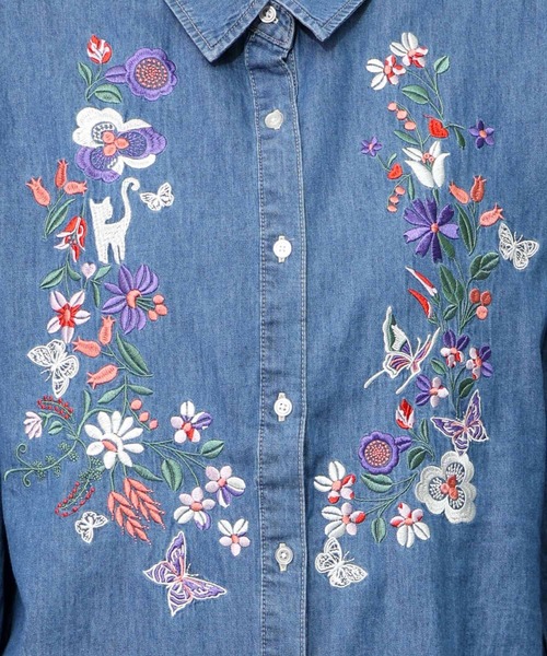 ScoLar（スカラー）の「151704-1：刺繍デニムシャツ（Tシャツ/カットソー・レディース・ブラック/ブルー・M/L）」の13枚目の写真