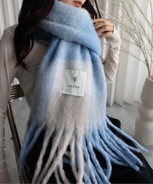 セール】チェックボリュームマフラー / 大判ストール / フリンジ