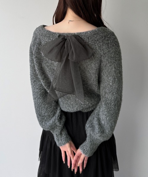 mipiarl(ミピアール)の「2WAYネックバックリボンニット(ニット/セーター・レディース・アイボリー/ライトグレー/チャコール・MEDIUM/LARGE)」の10枚目の写真