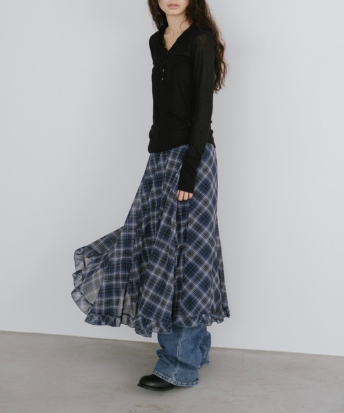 duei(デュイ)の「チェックフレアスカート(スカート・レディース・ブラック×ホワイト/ブルー・FREE)」の11枚目の写真