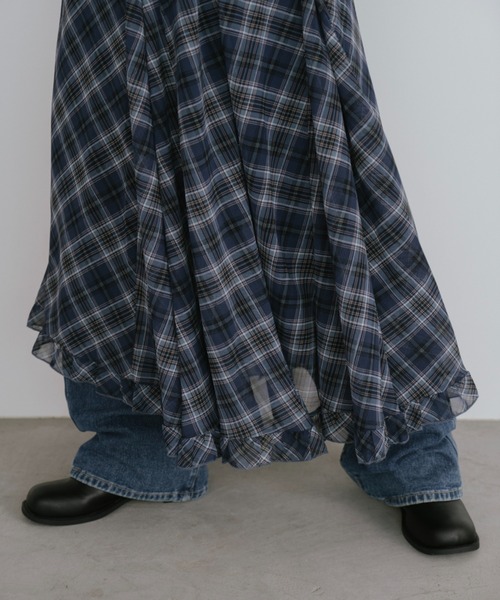 duei(デュイ)の「チェックフレアスカート(スカート・レディース・ブラック×ホワイト/ブルー・FREE)」の6枚目の写真