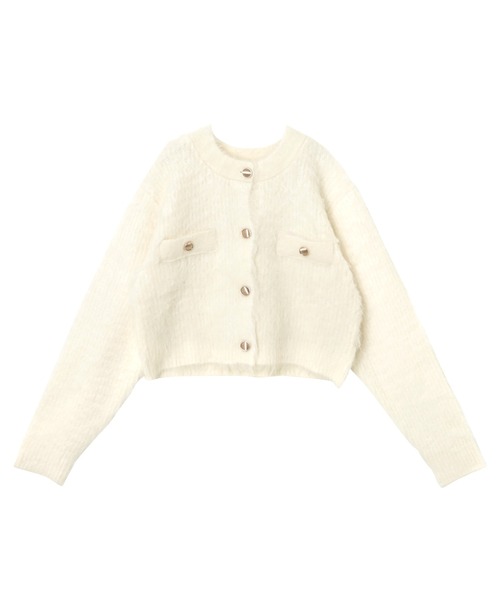 ANAYI モールヘリンボーンニットショート カーディガン 金ボタン ホワイト ANAYI モールヘリンボーンニットショート カーディガン 金ボタン ホワイト