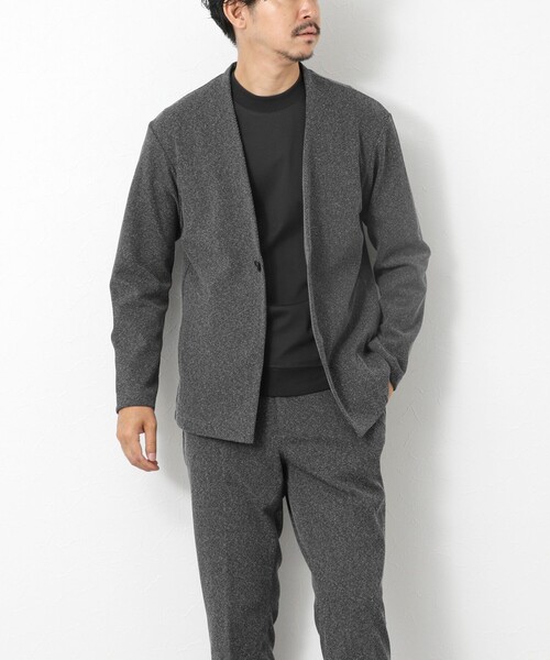 kolor ノーカラー ジャージー ニット ジャケット / カラー カーディガン セール】《ビジカジ/セットアップ対応》【尾州】先染めウォッシャブル