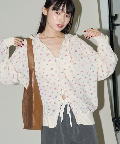 セール】JEMORGAN/ジェーイーモーガン ワッフル 花柄 ジップパーカー