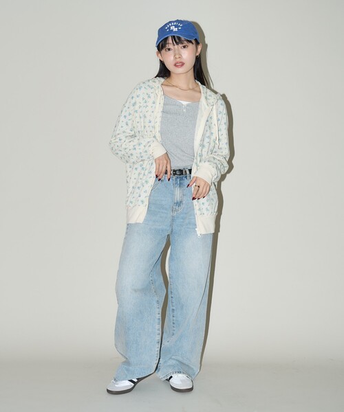 セール】JEMORGAN/ジェーイーモーガン ワッフル 花柄 ジップパーカー