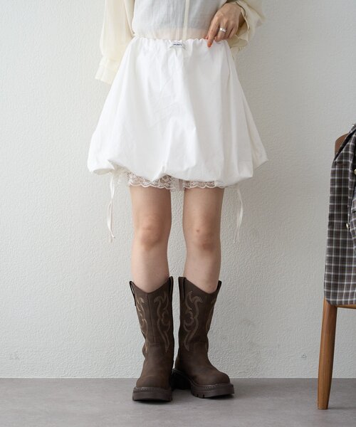 w closet（ダブルクローゼット）の「【25AW】レイヤードバルーンスカパン（スカート・レディース・オフホワイト/ブラック・FREE）」の22枚目の写真