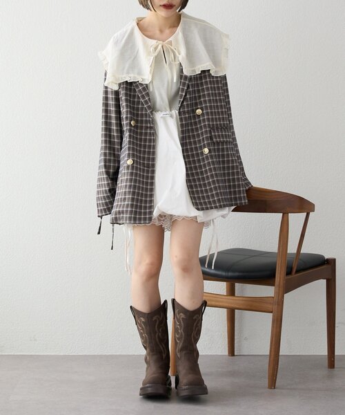 w closet（ダブルクローゼット）の「【25AW】レイヤードバルーンスカパン（スカート・レディース・オフホワイト/ブラック・FREE）」の19枚目の写真