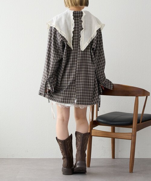 w closet（ダブルクローゼット）の「【25AW】レイヤードバルーンスカパン（スカート・レディース・オフホワイト/ブラック・FREE）」の20枚目の写真