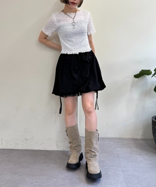 w closet（ダブルクローゼット）の「【25AW】レイヤードバルーンスカパン（スカート・レディース・オフホワイト/ブラック・FREE）」の6枚目の写真