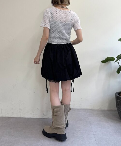 w closet（ダブルクローゼット）の「【25AW】レイヤードバルーンスカパン（スカート・レディース・オフホワイト/ブラック・FREE）」の7枚目の写真