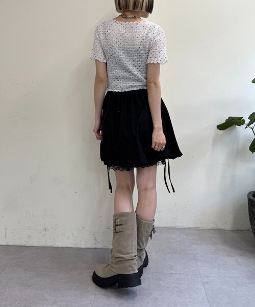 w closet（ダブルクローゼット）の「【25AW】レイヤードバルーンスカパン（スカート・レディース・オフホワイト/ブラック・FREE）」の8枚目の写真