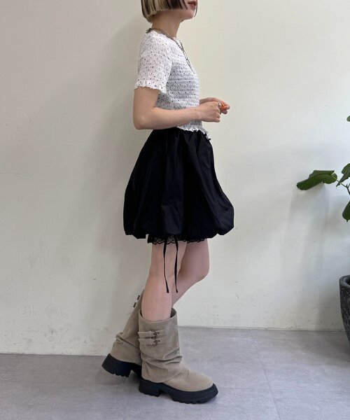 w closet（ダブルクローゼット）の「【25AW】レイヤードバルーンスカパン（スカート・レディース・オフホワイト/ブラック・FREE）」の9枚目の写真