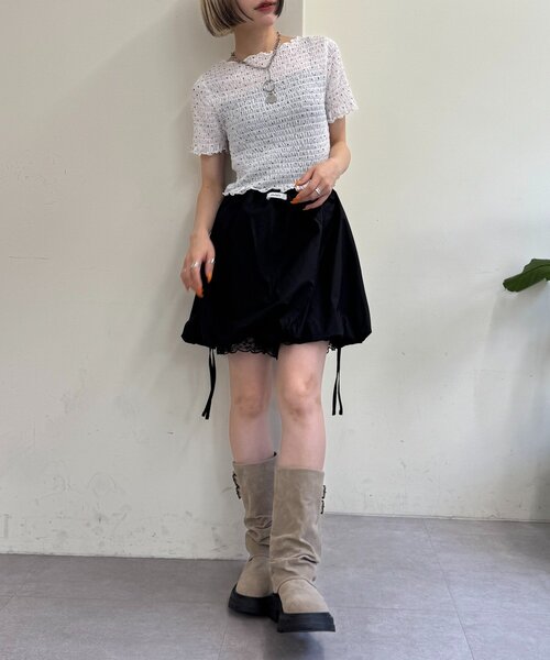 w closet（ダブルクローゼット）の「【25AW】レイヤードバルーンスカパン（スカート・レディース・オフホワイト/ブラック・FREE）」の3枚目の写真