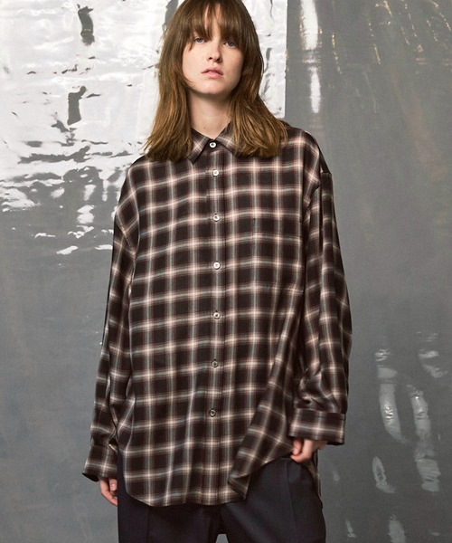 UNISEX》Prime-Over Ombre Check Regular Collar Shirt Coat