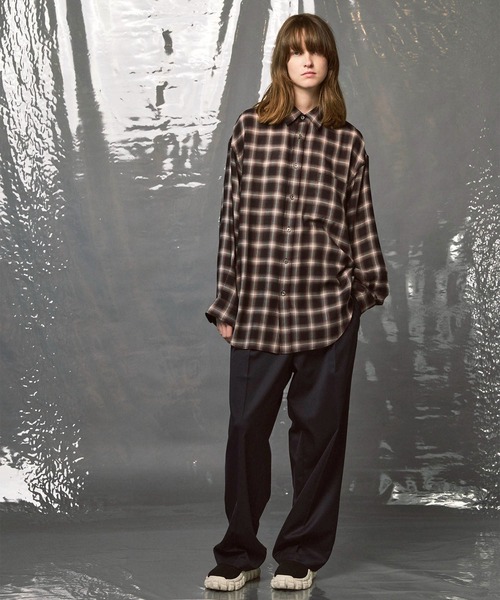 MAISON SPECIAL（メゾンスペシャル）の「《UNISEX》Prime-Over Ombre Check Regular Collar Shirt Coat/プライムオーバーオンブレチェックレギュラーカラーシャツコート【MAISON SPECIAL/メゾンスペシャル】（シャツ/ブラウス・メンズ・ブラウン/パープル・1/2/0）」の3枚目の写真