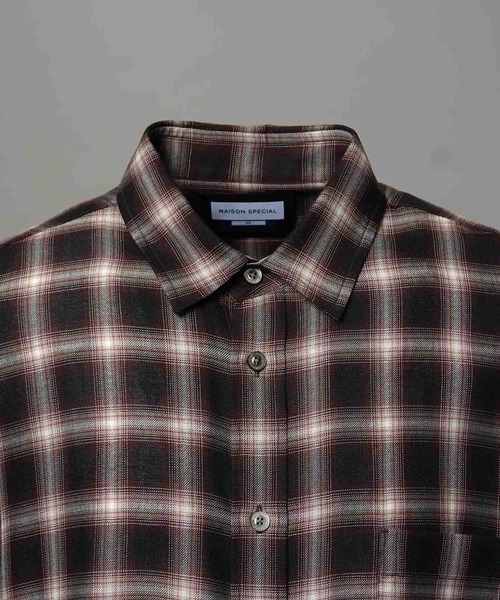 MAISON SPECIAL（メゾンスペシャル）の「《UNISEX》Prime-Over Ombre Check Regular Collar Shirt Coat/プライムオーバーオンブレチェックレギュラーカラーシャツコート【MAISON SPECIAL/メゾンスペシャル】（シャツ/ブラウス・メンズ・ブラウン/パープル・1/2/0）」の11枚目の写真