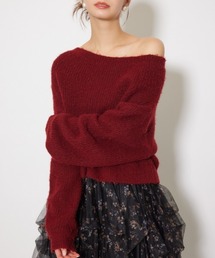 オフショルニットトップス 秋服 冬服