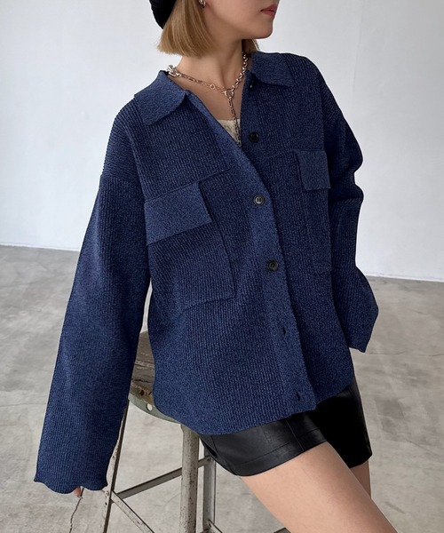 PAGEBOY(ページボーイ)の「メランジニットブルゾン(ブルゾン・レディース・ブラック/オフホワイト/ブルー・FREE)」の3枚目の写真