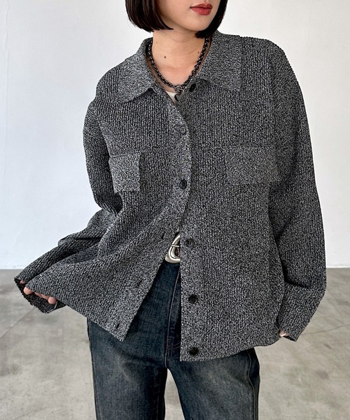 PAGEBOY(ページボーイ)の「メランジニットブルゾン(ブルゾン・レディース・ブラック/オフホワイト/ブルー・FREE)」の2枚目の写真