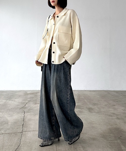 PAGEBOY(ページボーイ)の「メランジニットブルゾン(ブルゾン・レディース・ブラック/オフホワイト/ブルー・FREE)」の5枚目の写真