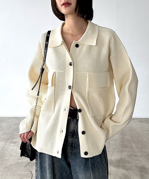 PAGEBOY(ページボーイ)の「メランジニットブルゾン(ブルゾン・レディース・ブラック/オフホワイト/ブルー・FREE)」の7枚目の写真