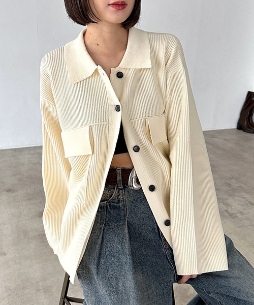 PAGEBOY(ページボーイ)の「メランジニットブルゾン(ブルゾン・レディース・ブラック/オフホワイト/ブルー・FREE)」の11枚目の写真