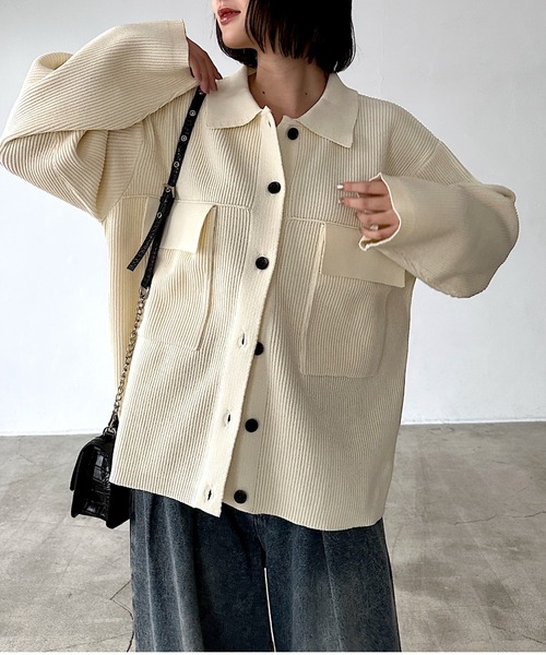 PAGEBOY(ページボーイ)の「メランジニットブルゾン(ブルゾン・レディース・ブラック/オフホワイト/ブルー・FREE)」の12枚目の写真