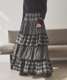 check tiered frill long skirt /チェックティアードフリルロングスカート